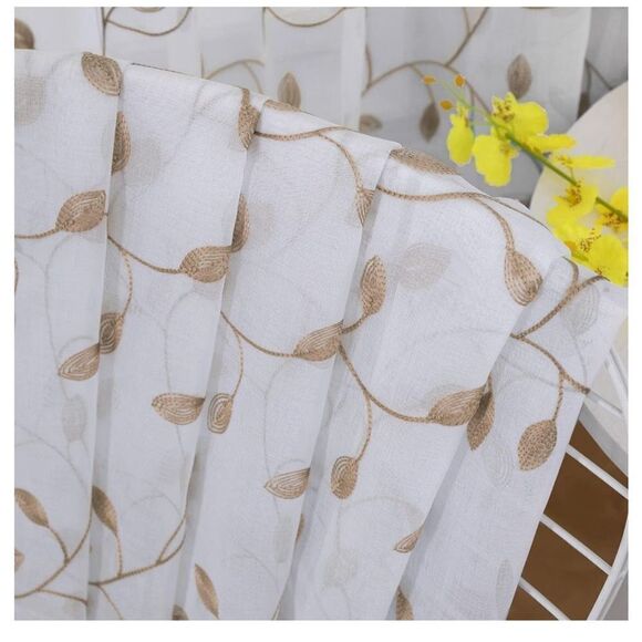 NEW 2 Leaf Embroidered Curtains Cafe Tiers 30" W x 24" L - Picture 5 of 7